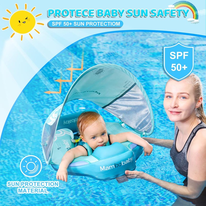 28°C Mambobaby Baby Float with Canopy & Tail Non-Inflatable Baby Swim Float Upgrade Soft Infant Pool Float Sun Protection Newborn Pool Float 3-24 Months Skin-Friendly Material for Toddler Boys Girls - Image 3